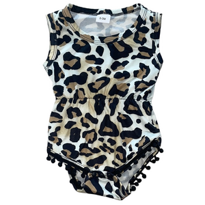 Leopard Print Baby Girls Pom-Pom Summer Romper 0-3 Months